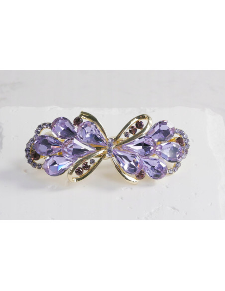 Klamra francuska ZŁOTA KOKARDA I FIOLETOWE KRYSZTAŁKI Lolita Accessories