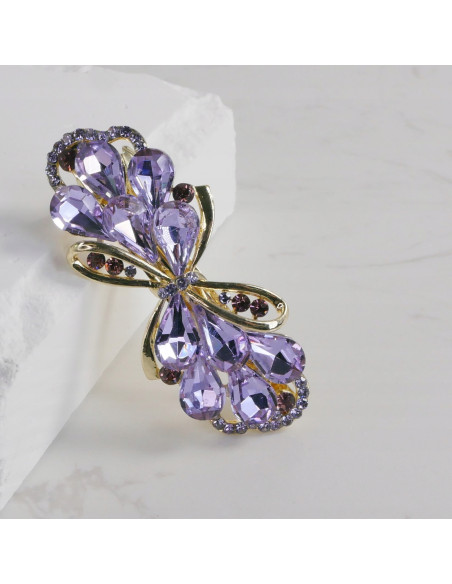 Klamra francuska ZŁOTA KOKARDA I FIOLETOWE KRYSZTAŁKI Lolita Accessories