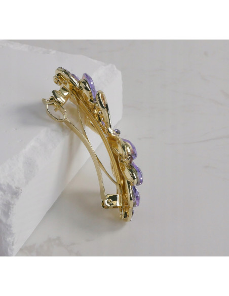 Klamra francuska ZŁOTA KOKARDA I FIOLETOWE KRYSZTAŁKI Lolita Accessories