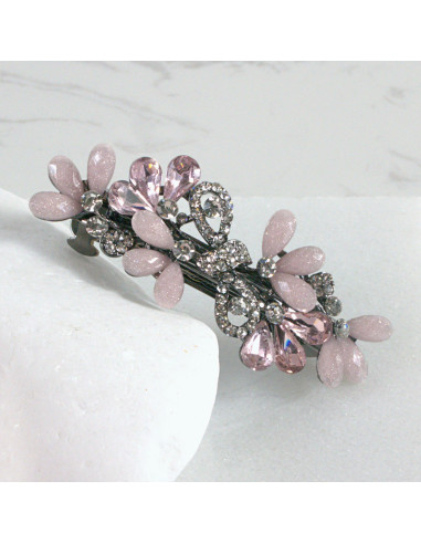 Klamra francuska kwiatki kryształki z kokarda...