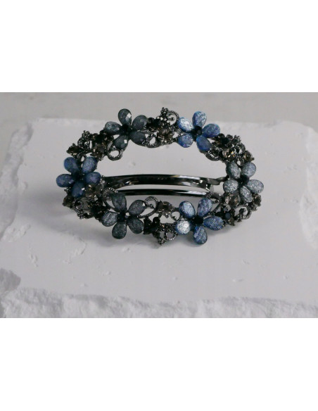 Klamra francuska OKRĄGŁA KWIATKI ODCIENIE SZAROŚCI Lolita Accessories