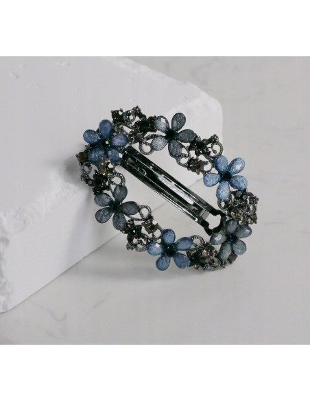 Klamra francuska OKRĄGŁA KWIATKI ODCIENIE SZAROŚCI Lolita Accessories