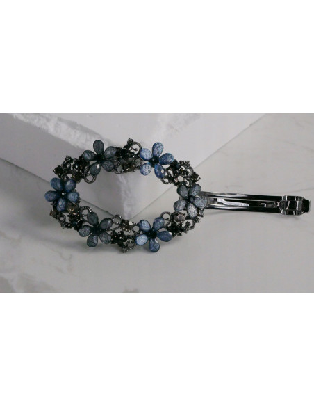 Klamra francuska OKRĄGŁA KWIATKI ODCIENIE SZAROŚCI Lolita Accessories