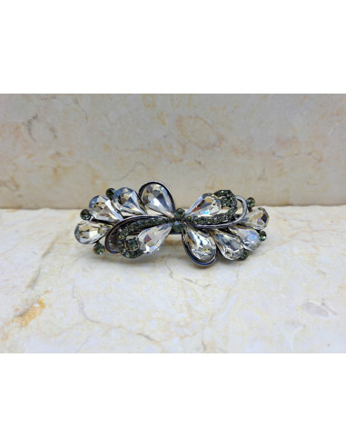 Klamra francuska SREBRNE KWIATKI Z KRYSZTAŁKAMI...