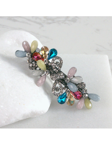 Klamra francuska kwiatki kryształki z kokarda...