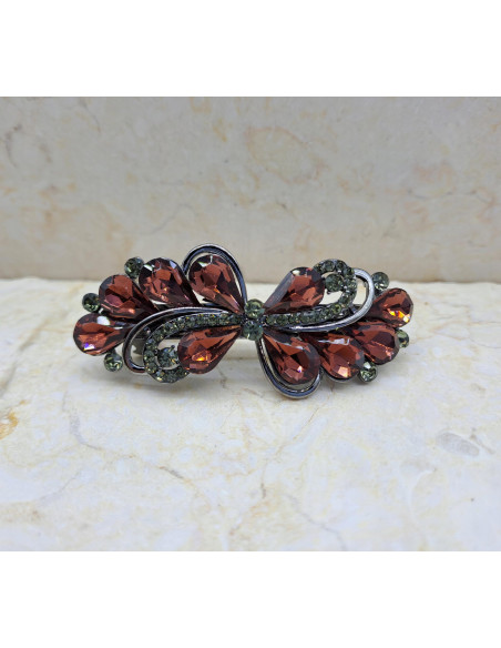 Klamra francuska BURGUNDOWE KWIATKI Z KRYSZTAŁKAMI Lolita Accessories