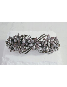 Klamra francuska GRAFITOWE KWIATKI Z KRYSZTAŁKAMI Lolita...