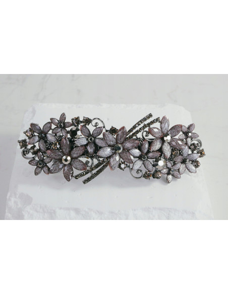 Klamra francuska GRAFITOWE KWIATKI Z KRYSZTAŁKAMI Lolita Accessories