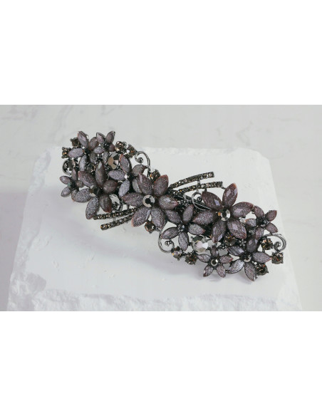 Klamra francuska GRAFITOWE KWIATKI Z KRYSZTAŁKAMI Lolita Accessories