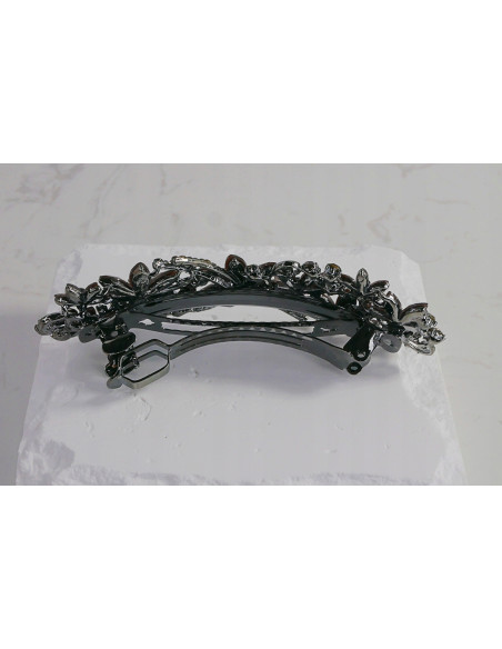 Klamra francuska GRAFITOWE KWIATKI Z KRYSZTAŁKAMI Lolita Accessories