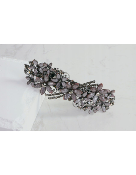 Klamra francuska GRAFITOWE KWIATKI Z KRYSZTAŁKAMI Lolita Accessories