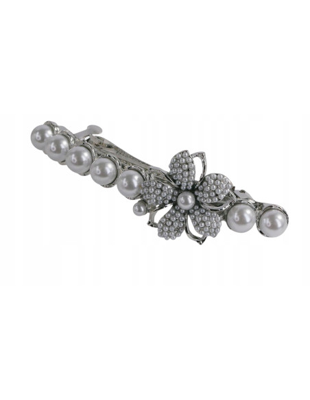 Klamra francuska SREBRNY KWIAT Z PERŁAMI Lolita Accessories