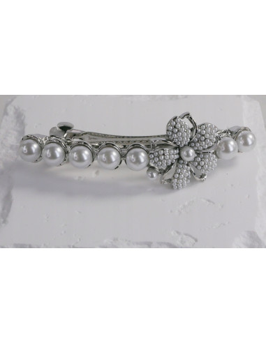 Klamra francuska SREBRNY KWIAT Z PERŁAMI Lolita...