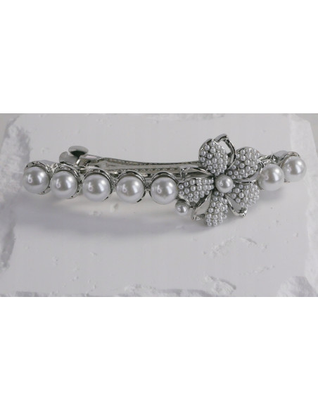 Klamra francuska SREBRNY KWIAT Z PERŁAMI Lolita Accessories