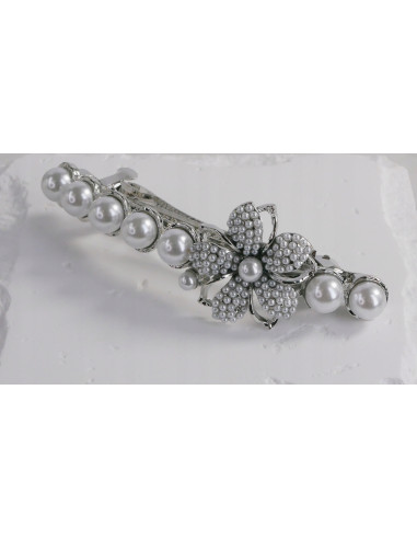 Klamra francuska SREBRNY KWIAT Z PERŁAMI Lolita...