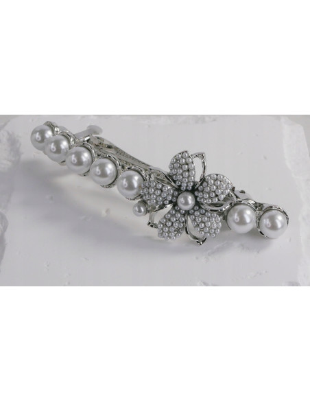 Klamra francuska SREBRNY KWIAT Z PERŁAMI Lolita Accessories