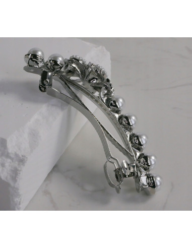 Klamra francuska SREBRNY KWIAT Z PERŁAMI Lolita...