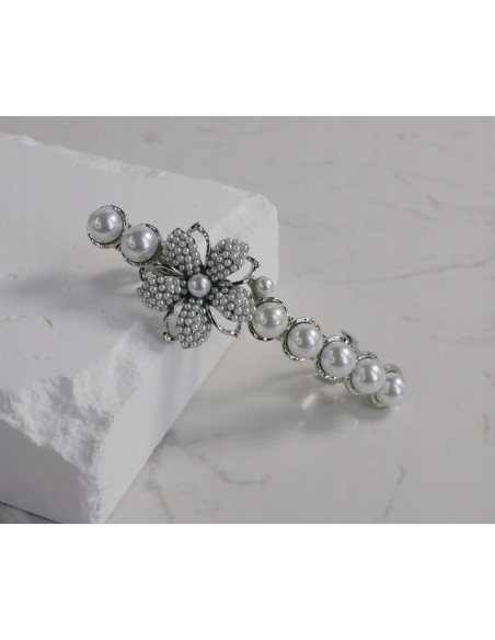 Klamra francuska SREBRNY KWIAT Z PERŁAMI Lolita Accessories