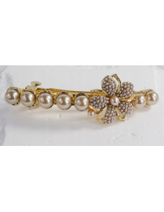 Klamra francuska ZŁOTY KWIAT Z PERŁAMI Lolita Accessories 2