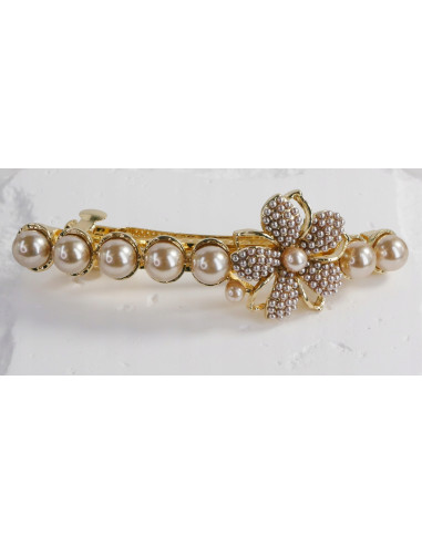 Klamra francuska ZŁOTY KWIAT Z PERŁAMI Lolita...