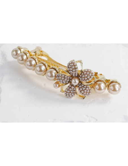 Klamra francuska ZŁOTY KWIAT Z PERŁAMI Lolita Accessories