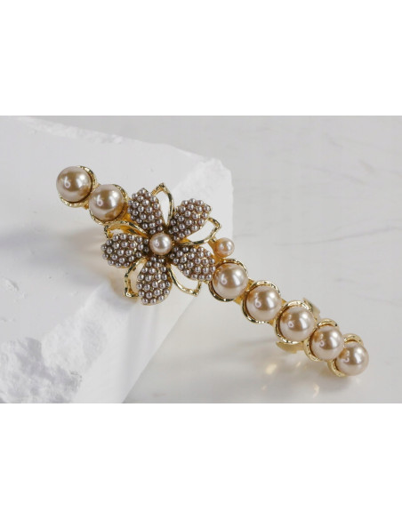 Klamra francuska ZŁOTY KWIAT Z PERŁAMI Lolita Accessories