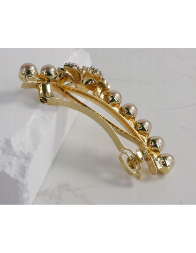 Klamra francuska ZŁOTY KWIAT Z PERŁAMI Lolita...