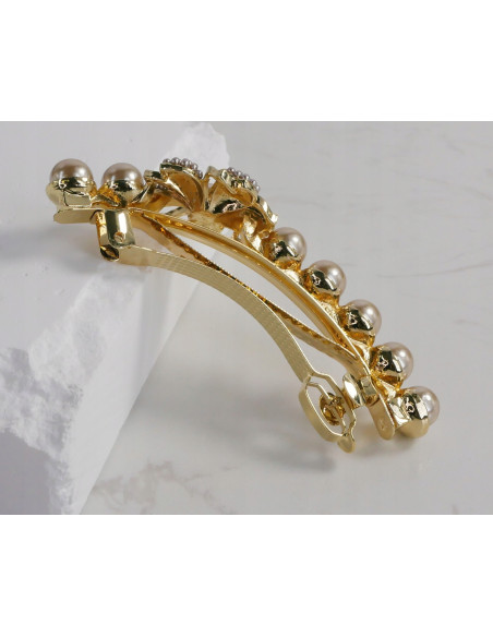 Klamra francuska ZŁOTY KWIAT Z PERŁAMI Lolita Accessories