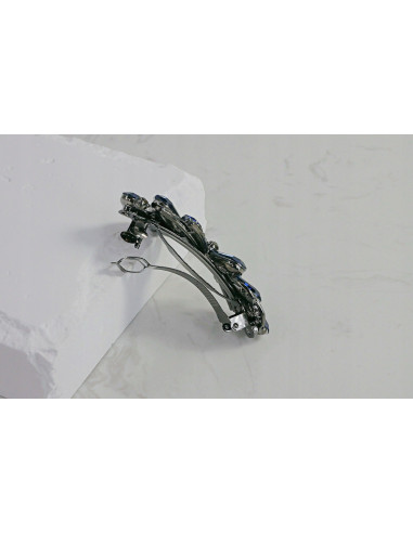 Klamra francuska KWIAT GRANATOWE KRYSZTAŁKI...