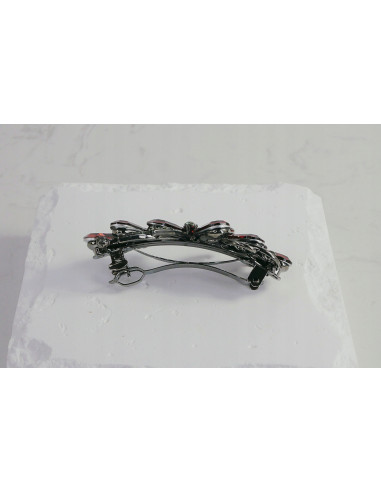 Klamra francuska KWIAT BURGUNDOWE KRYSZTAŁKI...