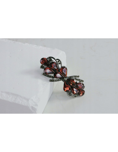 Klamra francuska KWIAT BURGUNDOWE KRYSZTAŁKI...