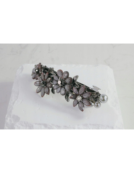 Klamra francuska 4 KWIATKI GRAFITOWE KRYSZTAŁKI Lolita Accessories