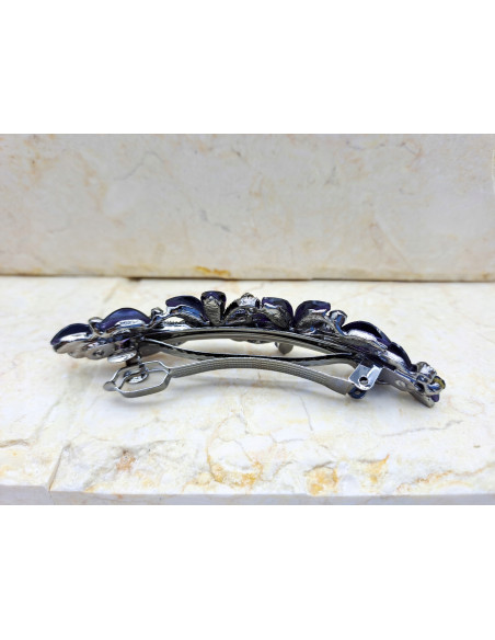 Klamra francuska 2 KWIATKI I LISTKI FIOLETOWE KRYSZTAŁKI Lolita Accessories