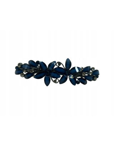 Klamra francuska 2 KWIATKI I LISTKI GRANATOWE KRYSZTAŁKI Lolita Accessories