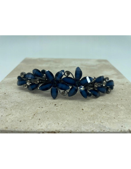 Klamra francuska 2 KWIATKI I LISTKI GRANATOWE KRYSZTAŁKI Lolita Accessories