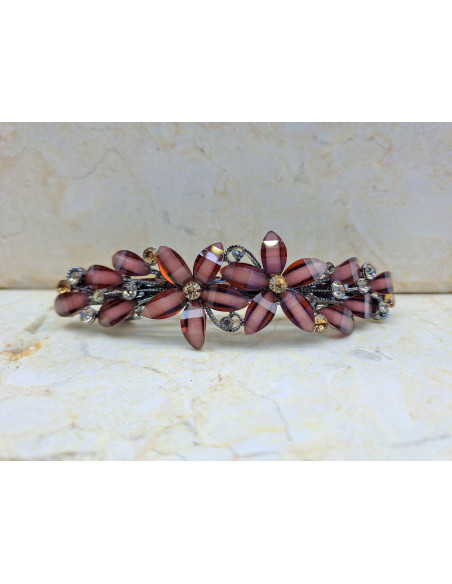 Klamra francuska 2 KWIATKI I LISTKI BURGUND KRYSZTAŁKI Lolita Accessories