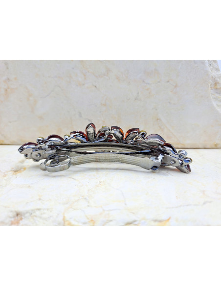 Klamra francuska 2 KWIATKI I LISTKI BURGUND KRYSZTAŁKI Lolita Accessories