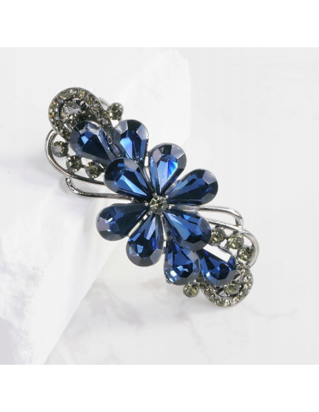 Klamra francuska KWIAT GRANATOWE KRYSZTAŁKI Z CYRKONIA Lolita Accessories