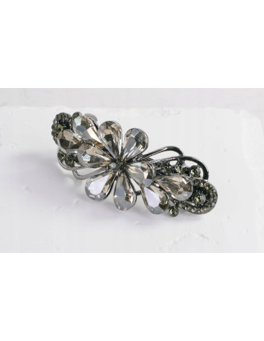 Klamra francuska KWIAT GRAFITOWE KRYSZTAŁKI Z...