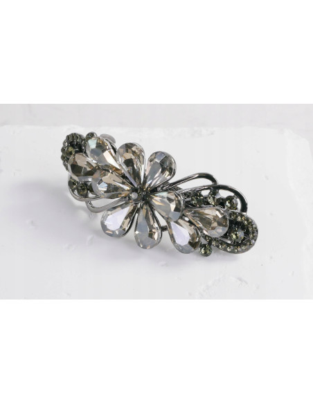 Klamra francuska KWIAT GRAFITOWE KRYSZTAŁKI Z CYRKONIA Lolita Accessories