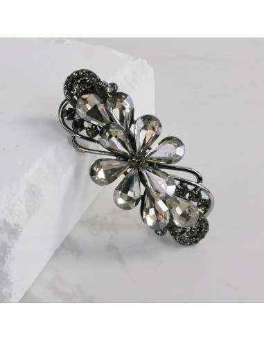 Klamra francuska KWIAT GRAFITOWE KRYSZTAŁKI Z...