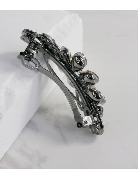 Klamra francuska KWIAT GRAFITOWE KRYSZTAŁKI Z CYRKONIA Lolita Accessories