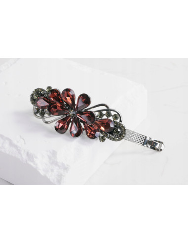 Klamra francuska KWIAT BURGUNDOWE KRYSZTAŁKI Z...