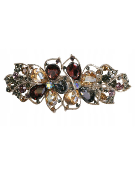 Klamra francuska ZŁOTE KWIATY WIELOKOLOROWE KRYSZTAŁKI Lolita Accessories