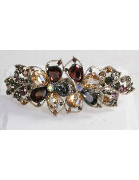 Klamra francuska ZŁOTE KWIATY WIELOKOLOROWE KRYSZTAŁKI Lolita Accessories