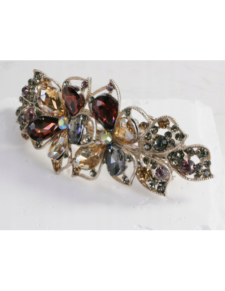 Klamra francuska ZŁOTE KWIATY WIELOKOLOROWE KRYSZTAŁKI Lolita Accessories