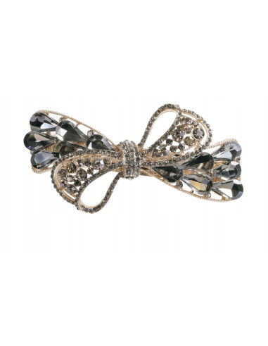 Klamra francuska ZŁOTA KOKARDA GRAFITOWA KRYSZTAŁKI Lolita Accessories