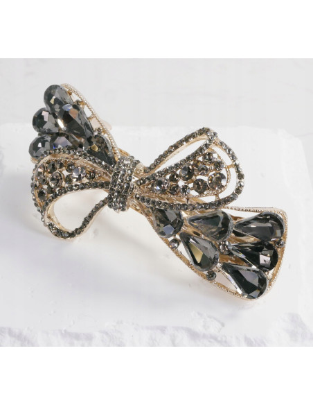 Klamra francuska ZŁOTA KOKARDA GRAFITOWA KRYSZTAŁKI Lolita Accessories