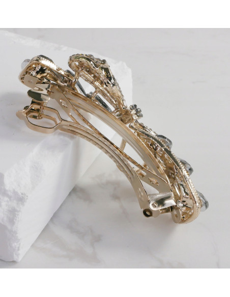 Klamra francuska ZŁOTA KOKARDA GRAFITOWA KRYSZTAŁKI Lolita Accessories