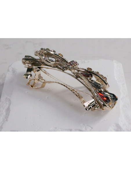 Klamra francuska ZŁOTA KOKARDA WIELOKOLOROWA KRYSZTAŁKI Lolita Accessories